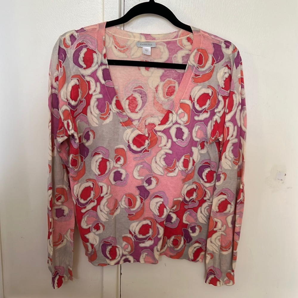 Garnet Hill lightweight sweater in floral pattern, L